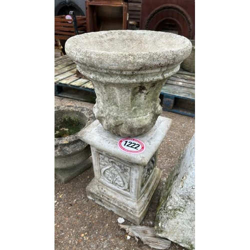 1222 - A PLANTER, STADDLE STONE BASE, URN TOP AND PLINTH / ALL LOTS ARE LOCATED IN SL0 9LG, REGRETFULLY WE ... 