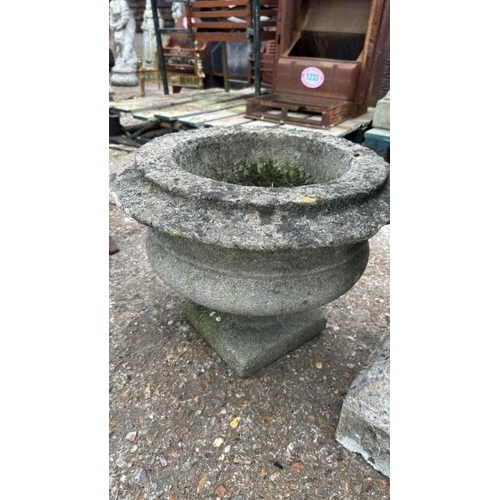 1222 - A PLANTER, STADDLE STONE BASE, URN TOP AND PLINTH / ALL LOTS ARE LOCATED IN SL0 9LG, REGRETFULLY WE ... 