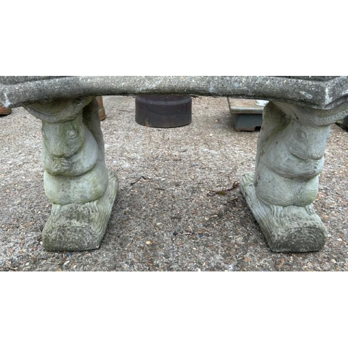 1237 - A THREE PIECE RECONSTITUTED STONE GARDEN BENCH, 43CM (H) X 100CM (W) X 45CM (D) / ALL LOTS ARE LOCAT... 