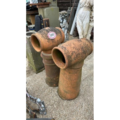 1241 - A NON-MATCHING PAIR OF TERRACOTTA TWIN VENT CHIMNEY POTS, TALLEST 84CM (H) / ALL LOTS ARE LOCATED IN... 