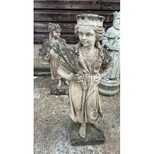 1252 - A RECONSTITUTED STONE STATUE OF A LADY HOLDING VEGETABLES, 76CM (H) / ALL LOTS ARE LOCATED IN SL0 9L... 