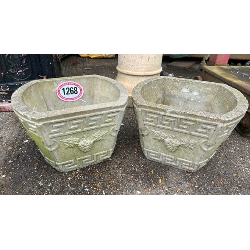 1268 - A PAIR OF GRECIAN STYLE PLANTERS, 25CM (H) X 32CM (W) X 37CM (D) / ALL LOTS ARE LOCATED IN SL0 9LG, ... 