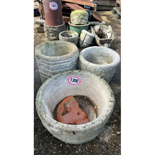 1300 - THREE ASSORTED PLANTERS, LARGEST 43CM (DIA) / ALL LOTS ARE LOCATED IN SL0 9LG, REGRETFULLY WE DO NOT... 