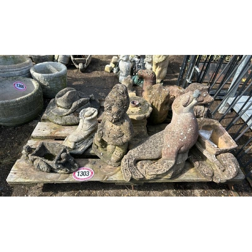 1303 - TEN ASSORTED STONEWARE AND GARDEN ORNAMENTS / ALL LOTS ARE LOCATED IN SL0 9LG, REGRETFULLY WE DO NOT... 