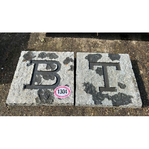 1304 - TWO STONE BLOCKS, ENSCRIBED 'B T' / ALL LOTS ARE LOCATED IN SL0 9LG, REGRETFULLY WE DO NOT OFFER SHI... 