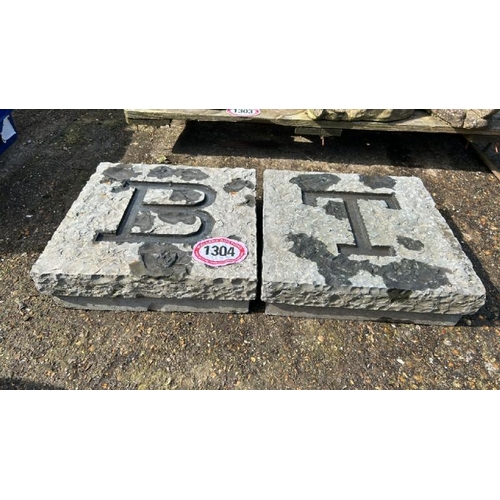 1304 - TWO STONE BLOCKS, ENSCRIBED 'B T' / ALL LOTS ARE LOCATED IN SL0 9LG, REGRETFULLY WE DO NOT OFFER SHI... 