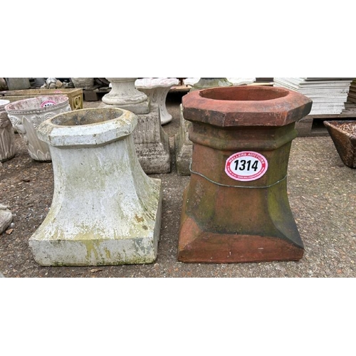 1314 - TWO NON-MATCHING CHIMNEY POTS, LARGEST 45CM (H) / ALL LOTS ARE LOCATED IN SL0 9LG, REGRETFULLY WE DO... 