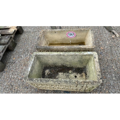 1317 - A PAIR OF RECONSTITUTED STONE PLANTERS, 23CM (H) X 58CM (L) X 29CM (D) / ALL LOTS ARE LOCATED IN SL0... 