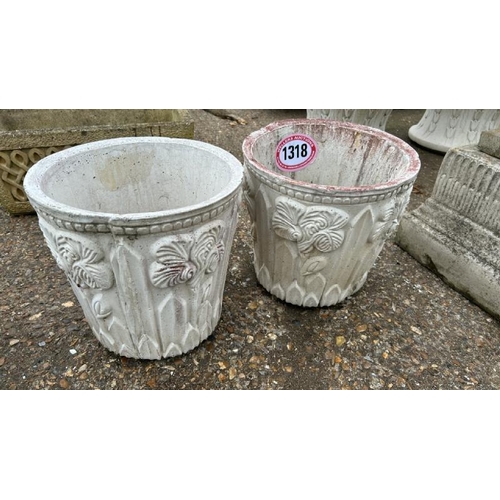 1318 - A PAIR OF RECONSTITUTED STONE PLANTERS, 32CM (H) X 32CM (DIA) / ALL LOTS ARE LOCATED IN SL0 9LG, REG... 