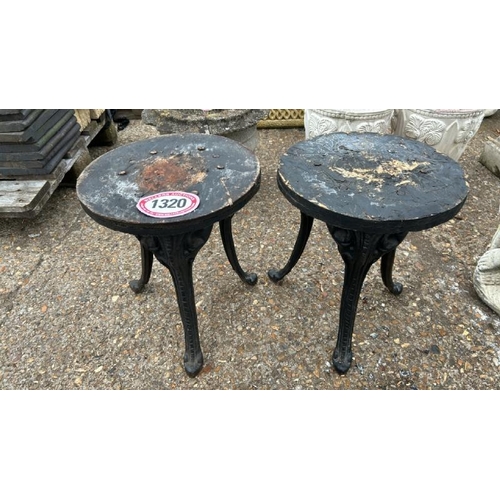 1320 - A PAIR OF PLANT STANDS WITH CAST IRON LEGS AND WOODEN TOP, 42CM (H) / ALL LOTS ARE LOCATED IN SL0 9L... 