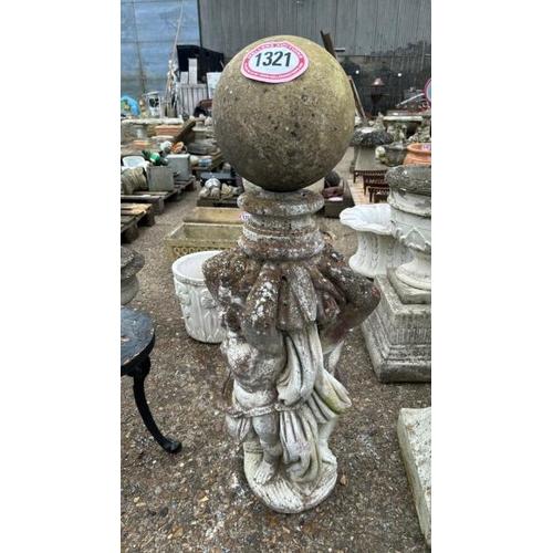 1321 - A RECONSTITUTED STONE FOUNTAIN BASE WITH NON MATCHING BALL TOP, 105CM (H) / ALL LOTS ARE LOCATED IN ... 