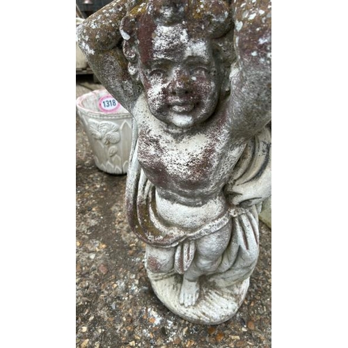 1321 - A RECONSTITUTED STONE FOUNTAIN BASE WITH NON MATCHING BALL TOP, 105CM (H) / ALL LOTS ARE LOCATED IN ... 