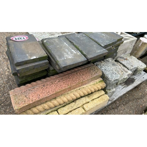 1324 - A PALLET INCL. BLUE TILES, DECORATIVE BRICKS, GRANITE SETTS AND VARIOUS ROPE EDGING / ALL LOTS ARE L... 