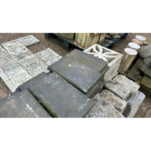 1324 - A PALLET INCL. BLUE TILES, DECORATIVE BRICKS, GRANITE SETTS AND VARIOUS ROPE EDGING / ALL LOTS ARE L... 