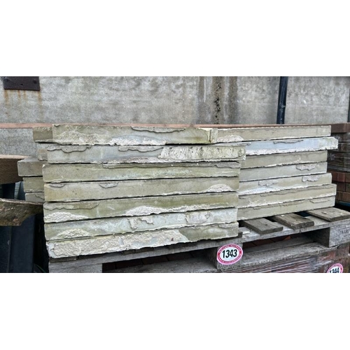 1343 - A PALLET OF NARROW STONE PAVING, EACH PIECE APPROX 60CM (L) X 14CM (W) X 5CM THICK, APPROX X80 PIECE... 