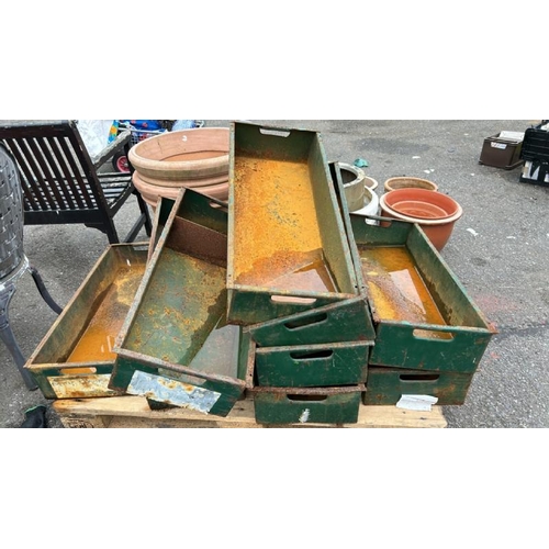 1378 - TEN VINTAGE METAL TOTES, 75CM (L) X 32CM (W) / ALL LOTS ARE LOCATED IN SL0 9LG, REGRETFULLY WE DO NO... 