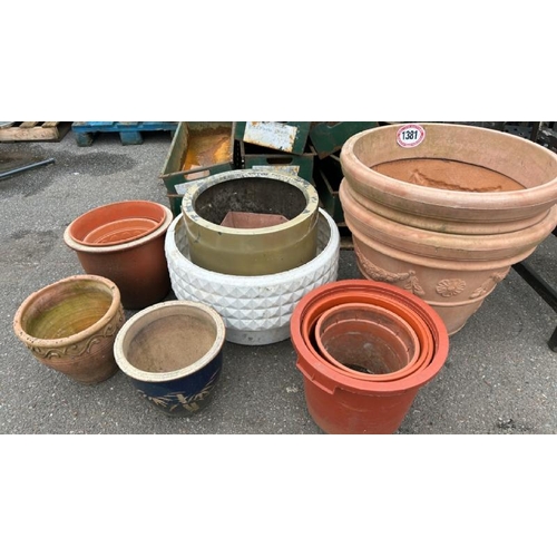 1381 - A LARGE QUANTITY OF ASSORTED RESIN AND TERRACOTTA POTS / ALL LOTS ARE LOCATED IN SL0 9LG, REGRETFULL... 