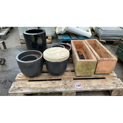 1383 - TWO TERRACOTTA PLANTERS AND SIX OTHERS / ALL LOTS ARE LOCATED IN SL0 9LG, REGRETFULLY WE DO NOT OFFE... 