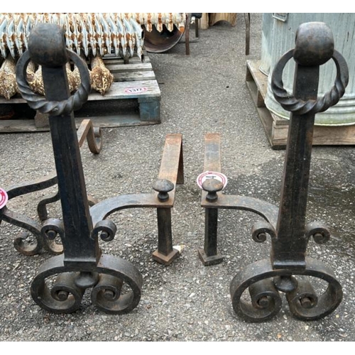 1384 - A PAIR OF ORNATE CAST IRON FIRE DOGS, 63CM (H) X 60CM (L) / ALL LOTS ARE LOCATED IN SL0 9LG, REGRETF... 
