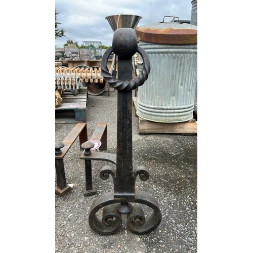 1384 - A PAIR OF ORNATE CAST IRON FIRE DOGS, 63CM (H) X 60CM (L) / ALL LOTS ARE LOCATED IN SL0 9LG, REGRETF... 