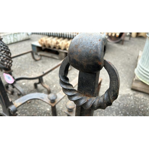 1384 - A PAIR OF ORNATE CAST IRON FIRE DOGS, 63CM (H) X 60CM (L) / ALL LOTS ARE LOCATED IN SL0 9LG, REGRETF... 