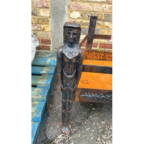 1396 - AN OLD CAST IRON LOG STORE WITH EGYPTIAN FEATURES, 66CM (H) X 85CM (W) X 50CM (D) / ALL LOTS ARE LOC... 