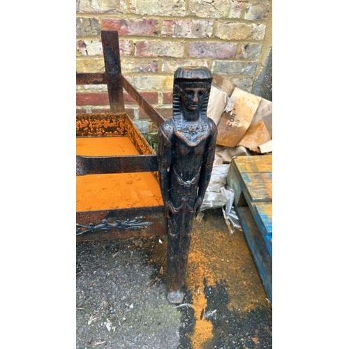 1396 - AN OLD CAST IRON LOG STORE WITH EGYPTIAN FEATURES, 66CM (H) X 85CM (W) X 50CM (D) / ALL LOTS ARE LOC... 