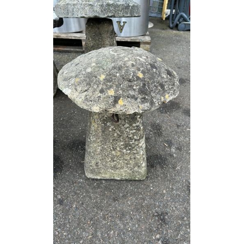 1410 - FOUR RECONSTITUTED STADDLE STONES, LARGEST 60CM (H) / ALL LOTS ARE LOCATED IN SL0 9LG, REGRETFULLY W... 