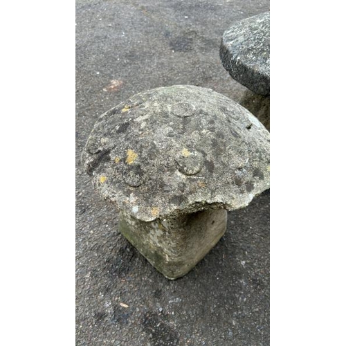 1410 - FOUR RECONSTITUTED STADDLE STONES, LARGEST 60CM (H) / ALL LOTS ARE LOCATED IN SL0 9LG, REGRETFULLY W... 