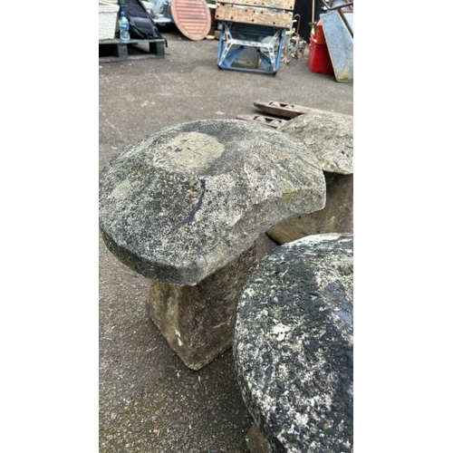 1410 - FOUR RECONSTITUTED STADDLE STONES, LARGEST 60CM (H) / ALL LOTS ARE LOCATED IN SL0 9LG, REGRETFULLY W... 