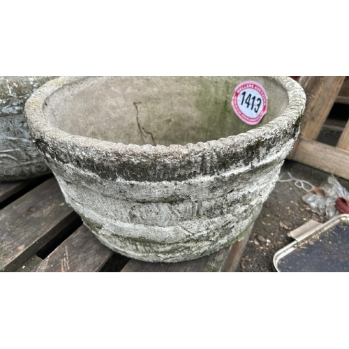 1413 - TWO NON MATCHING PLANTERS, LARGEST 24CM (H) X 43CM (DIA) / ALL LOTS ARE LOCATED IN SL0 9LG, REGRETFU... 