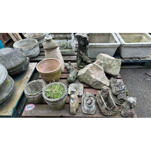 1414 - A PALLET OF STONEWARE INCL. ORNAMENTS, PLANTERS AND MORE / ALL LOTS ARE LOCATED IN SL0 9LG, REGRETFU... 