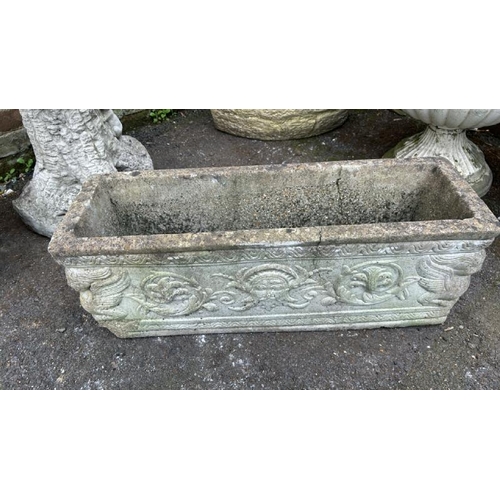 1418 - TWO RECONSTITUTED STONE TROUGHS, LARGEST 76CM (L) X 22CM (H) X 24CM (D) / ALL LOTS ARE LOCATED IN SL... 