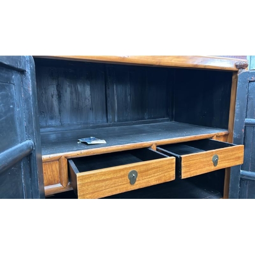 1502 - ANTIQUE CHINESE CYPRESS AND ROSEWOOD CABINET WITH BRASS FITTINGS, 178 X 108 X 59CM  / ALL LOTS ARE L... 