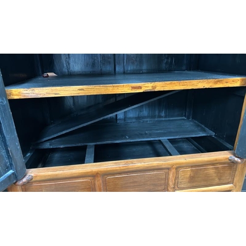 1502 - ANTIQUE CHINESE CYPRESS AND ROSEWOOD CABINET WITH BRASS FITTINGS, 178 X 108 X 59CM  / ALL LOTS ARE L... 