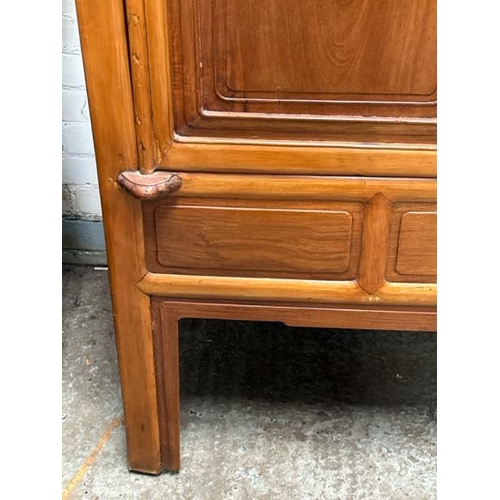 1502 - ANTIQUE CHINESE CYPRESS AND ROSEWOOD CABINET WITH BRASS FITTINGS, 178 X 108 X 59CM  / ALL LOTS ARE L... 
