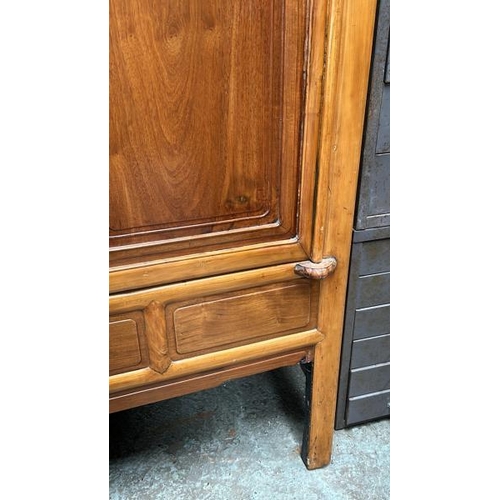 1502 - ANTIQUE CHINESE CYPRESS AND ROSEWOOD CABINET WITH BRASS FITTINGS, 178 X 108 X 59CM  / ALL LOTS ARE L... 