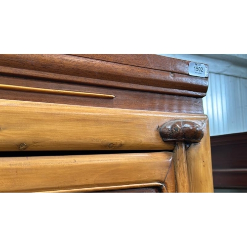 1502 - ANTIQUE CHINESE CYPRESS AND ROSEWOOD CABINET WITH BRASS FITTINGS, 178 X 108 X 59CM  / ALL LOTS ARE L... 