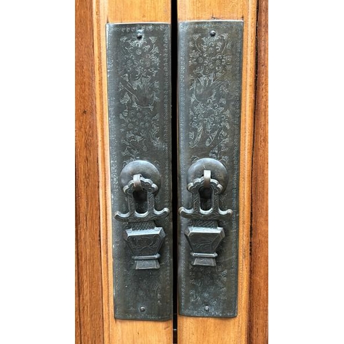 1502 - ANTIQUE CHINESE CYPRESS AND ROSEWOOD CABINET WITH BRASS FITTINGS, 178 X 108 X 59CM  / ALL LOTS ARE L... 