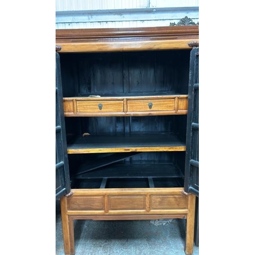1502 - ANTIQUE CHINESE CYPRESS AND ROSEWOOD CABINET WITH BRASS FITTINGS, 178 X 108 X 59CM  / ALL LOTS ARE L... 