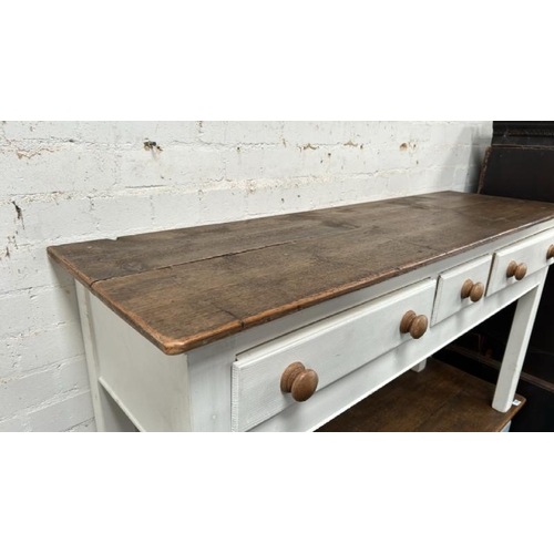 1505 - WHITE PAINTED PINE HALLWAY TABLE WITH THREE DRAWERS, 142 X 77 X 43CM / ALL LOTS ARE LOCATED IN SL0 9... 