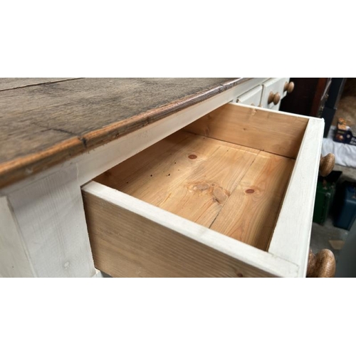1505 - WHITE PAINTED PINE HALLWAY TABLE WITH THREE DRAWERS, 142 X 77 X 43CM / ALL LOTS ARE LOCATED IN SL0 9... 