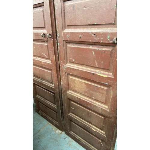 1507 - PAIR OF TALL EIGHT PANEL HEAVY WOODEN DOORS, APPROX. 262 (H) X 133 (TOTAL W) X 5CM THICK / ALL LOTS ... 