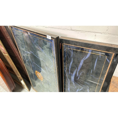 1510 - TWO DECORATIVE LACQUERED ORIENTAL CHINESE HALL GLAZED TABLE TOPS (INCOMPLETE), LARGEST 112 X 66CM / ... 