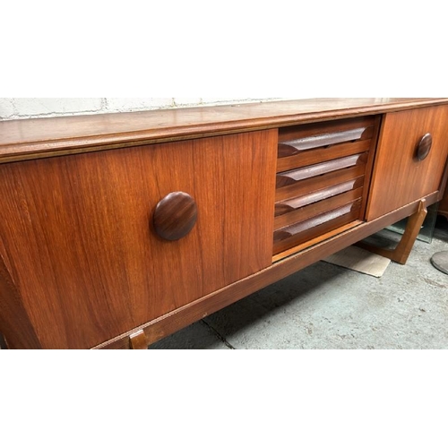 1517 - VINTAGE TEAK SIDEBOARD WITH THREE DRAWERS AND TWO SLIDING DOORS, 185 X 79 X 45CM / ALL LOTS ARE LOCA... 
