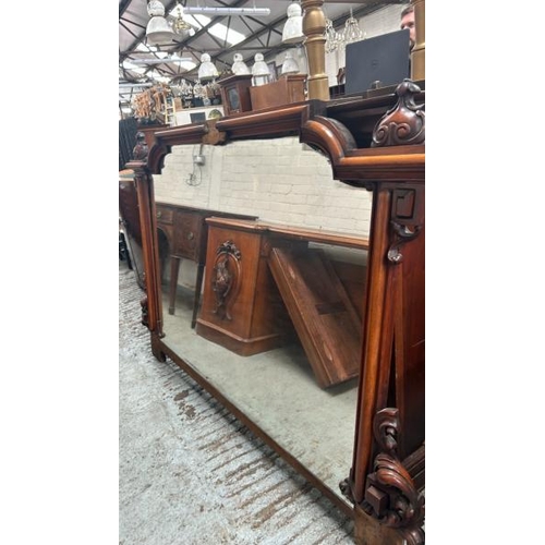1522 - A LARGE DRESSING TABLE WITH CARVED PHEASANT DECORATION AND A VERY LARGE MIRROR (188 X 135CM), WITH O... 