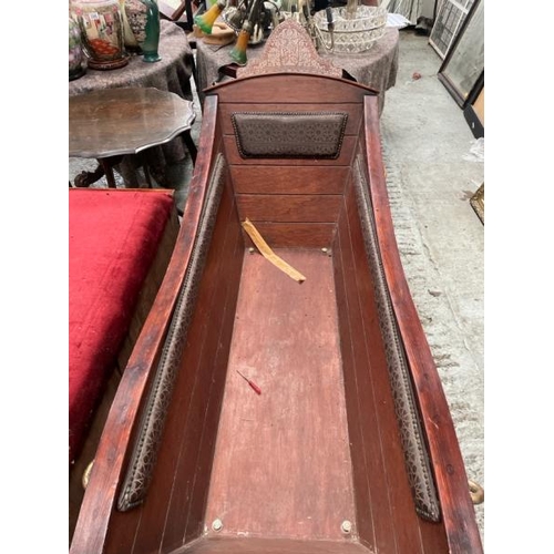 1542 - A DECORATIVE SHIP'S BED, WITH BRASS SECURING LOOPS, COPPER AND BRASS INLAID DECORATION AND INTERIOR ... 