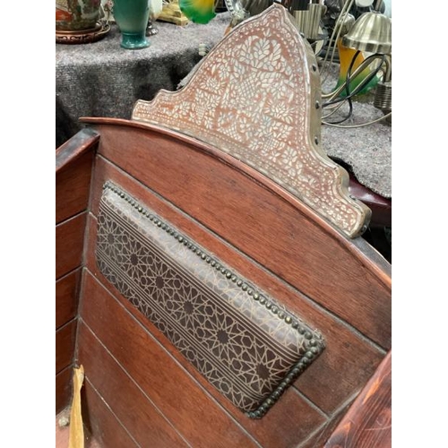 1542 - A DECORATIVE SHIP'S BED, WITH BRASS SECURING LOOPS, COPPER AND BRASS INLAID DECORATION AND INTERIOR ... 