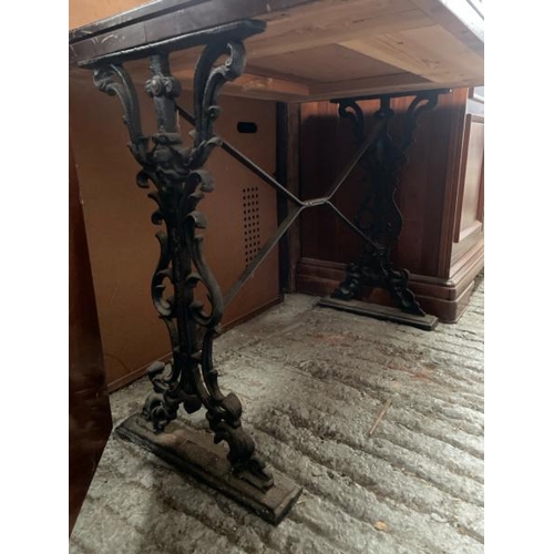 1544 - MAHOGANY TABLE TOP WITH CARVED IRON BASE, 86 X 74 X 69CM / ALL LOTS ARE LOCATED IN SL0 9LG, REGRETFU... 