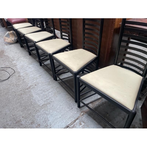 1547 - SIX HIGH-BACKED MODERN METAL CHAIRS WITH FAUX LEATHER CUSHION, 52 X 158 X 42CM / ALL LOTS ARE LOCATE... 